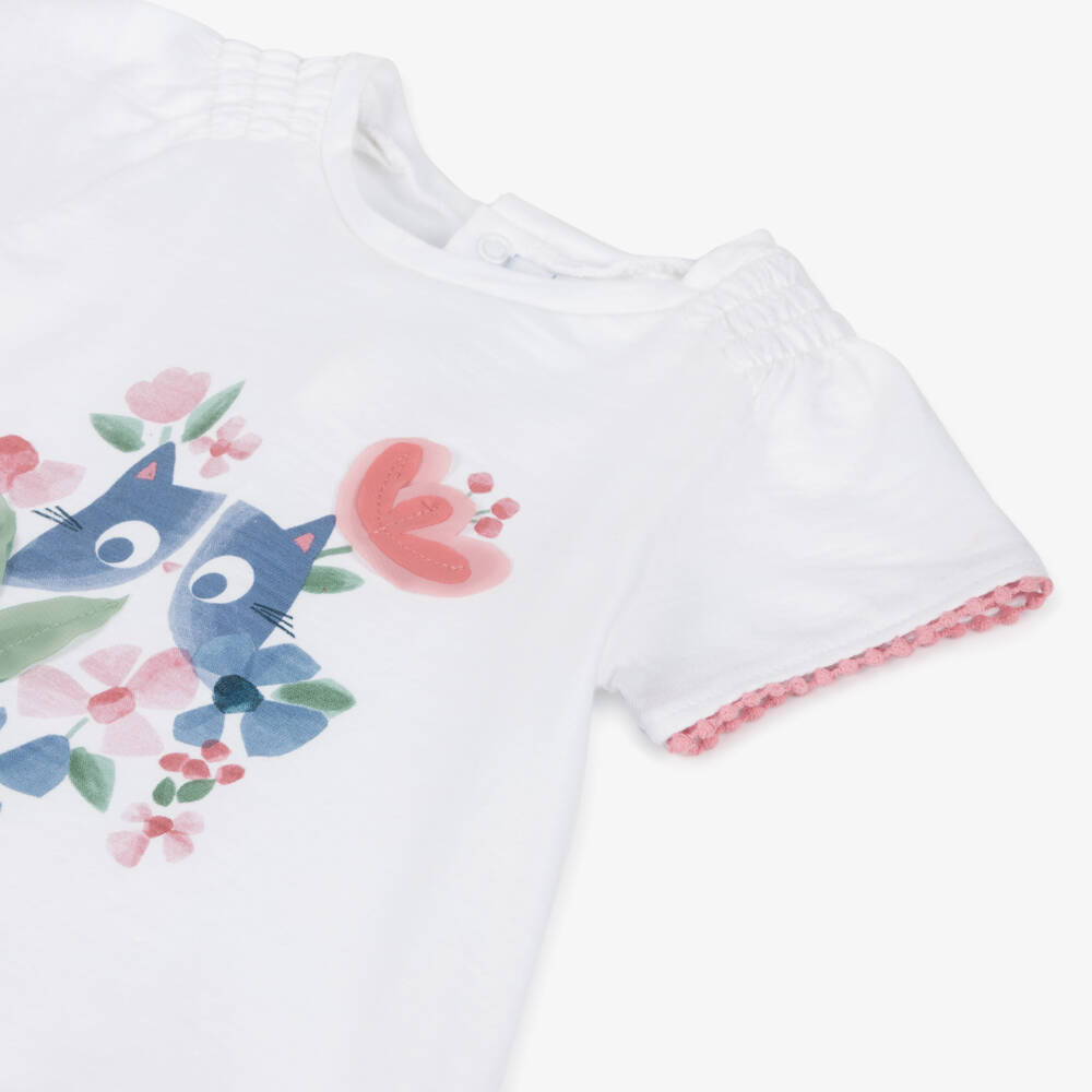 Mayoral-Girls Cotton Cat Print Pink Set | Childrensalon Outlet