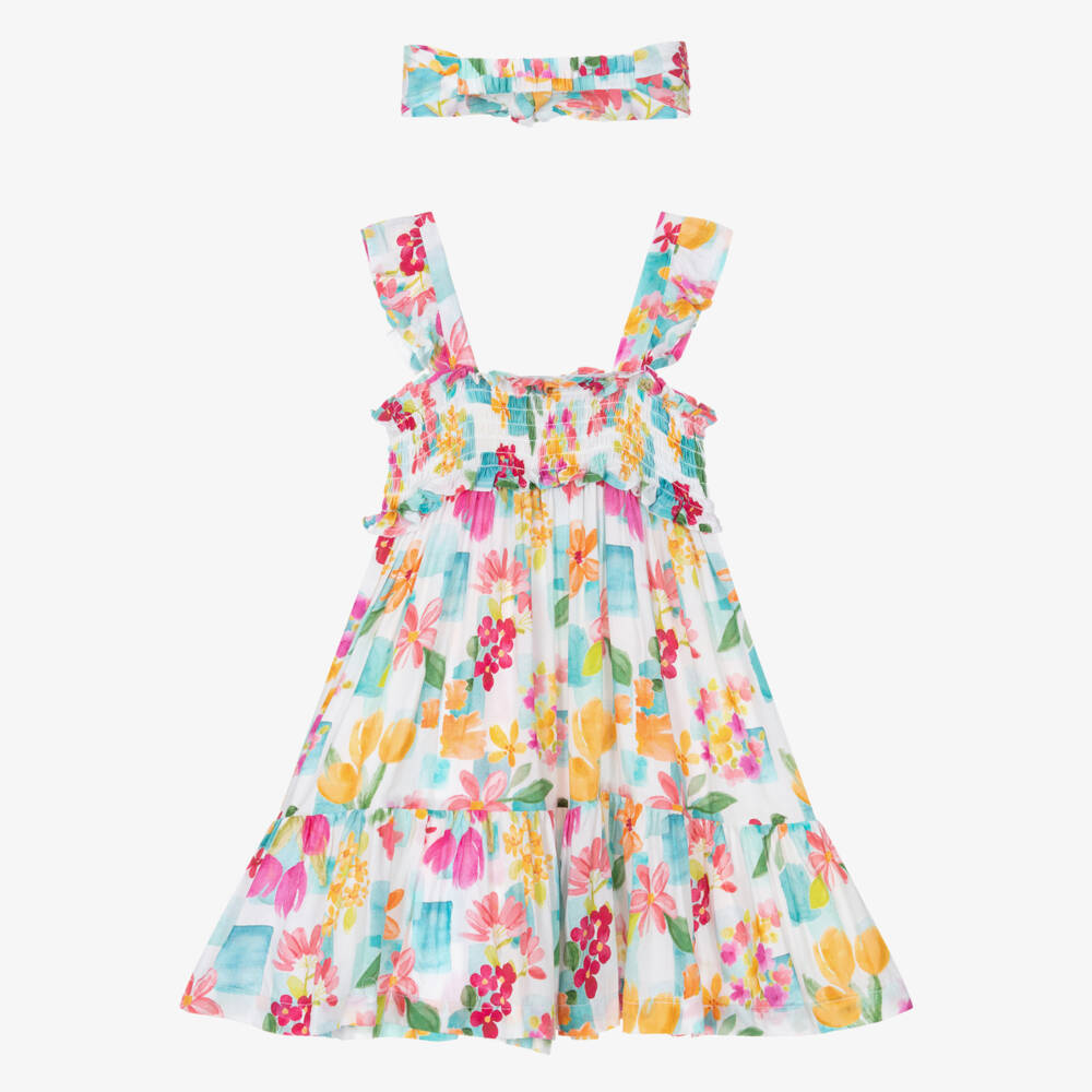 Mayoral-Girls Cotton Floral Dress Ensemble | Childrensalon Outlet