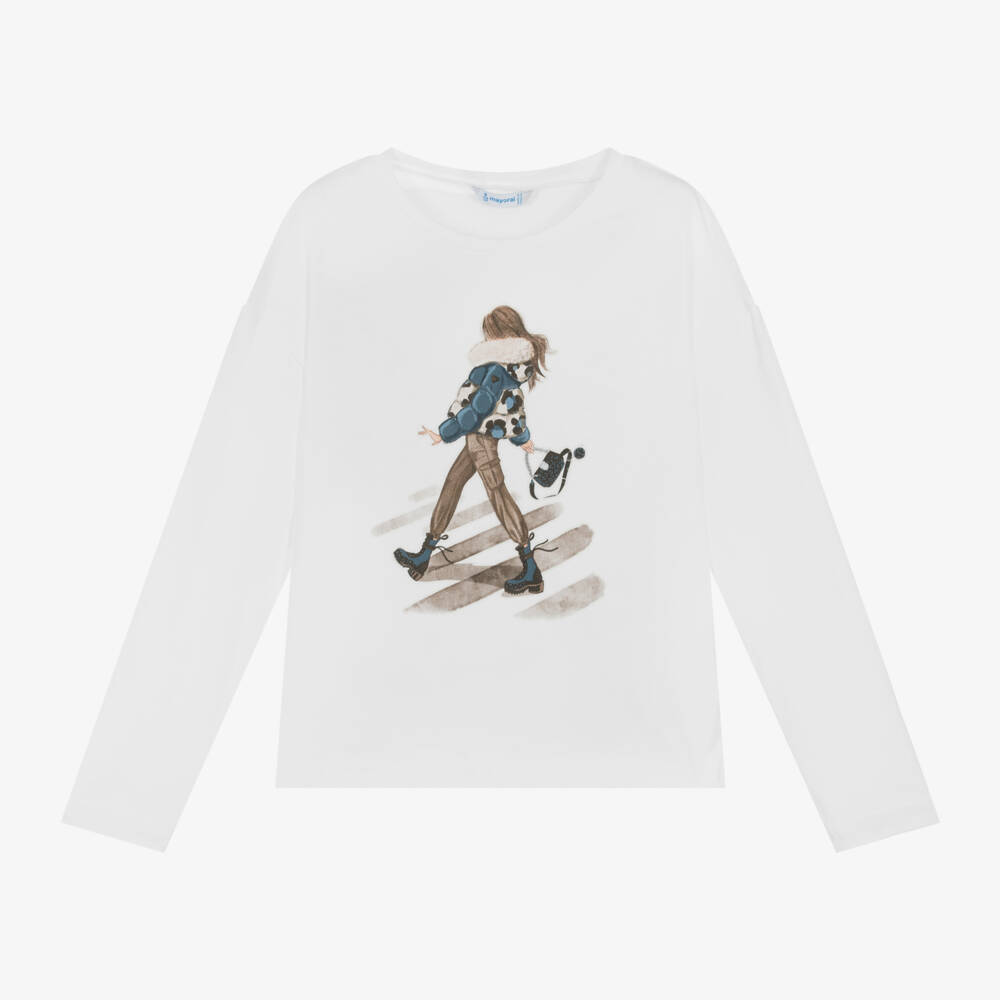 Mayoral-Girls Cotton Graphic Long Sleeve Top | Childrensalon Outlet