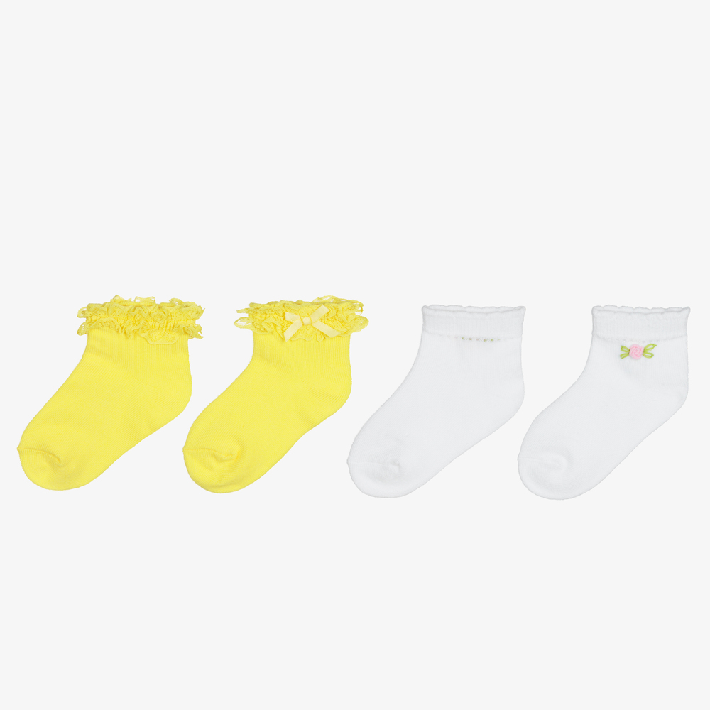 مايورال-جوارب مزيج قطن لون أصفر وأبيض للبنات (عدد 2) | Childrensalon Outlet