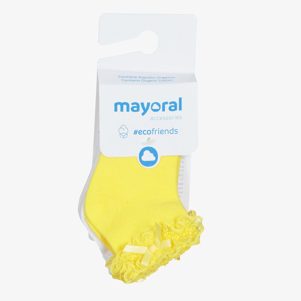 مايورال-جوارب مزيج قطن لون أصفر وأبيض للبنات (عدد 2) | Childrensalon Outlet