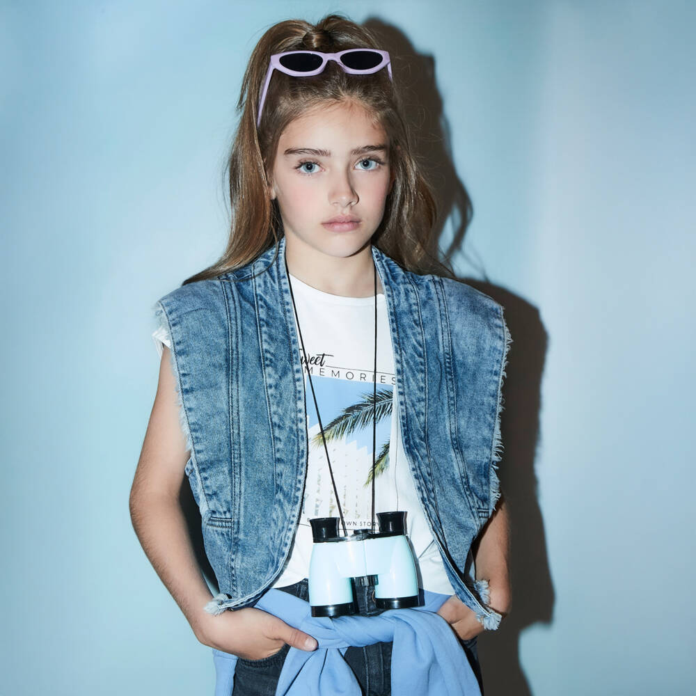 Mayoral-Футболка из хлопка для девочек графитово-белая | Childrensalon Outlet