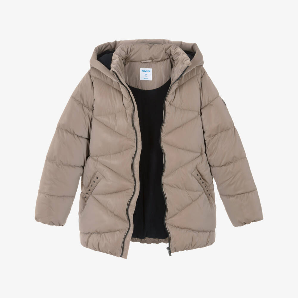 Mayoral-جاكيت بيج دافئ بغطاء للرأس للبنات | Childrensalon Outlet