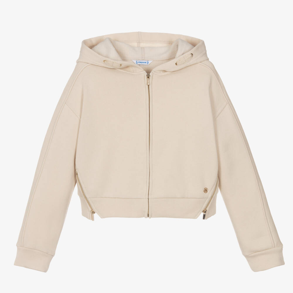 Mayoral-Girls Cozy Beige Hoodie Jacket | Childrensalon Outlet