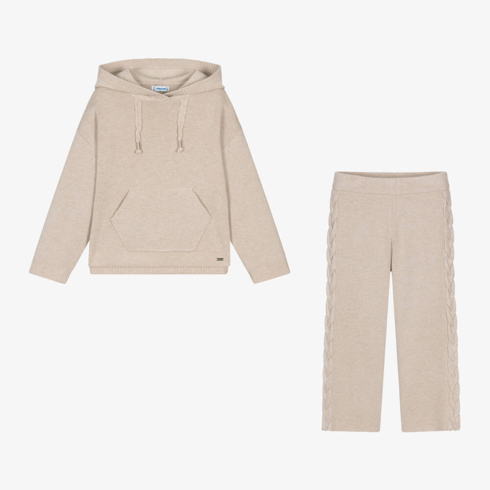 Mayoral-Girls Cozy Beige Knit Ensemble | Childrensalon Outlet