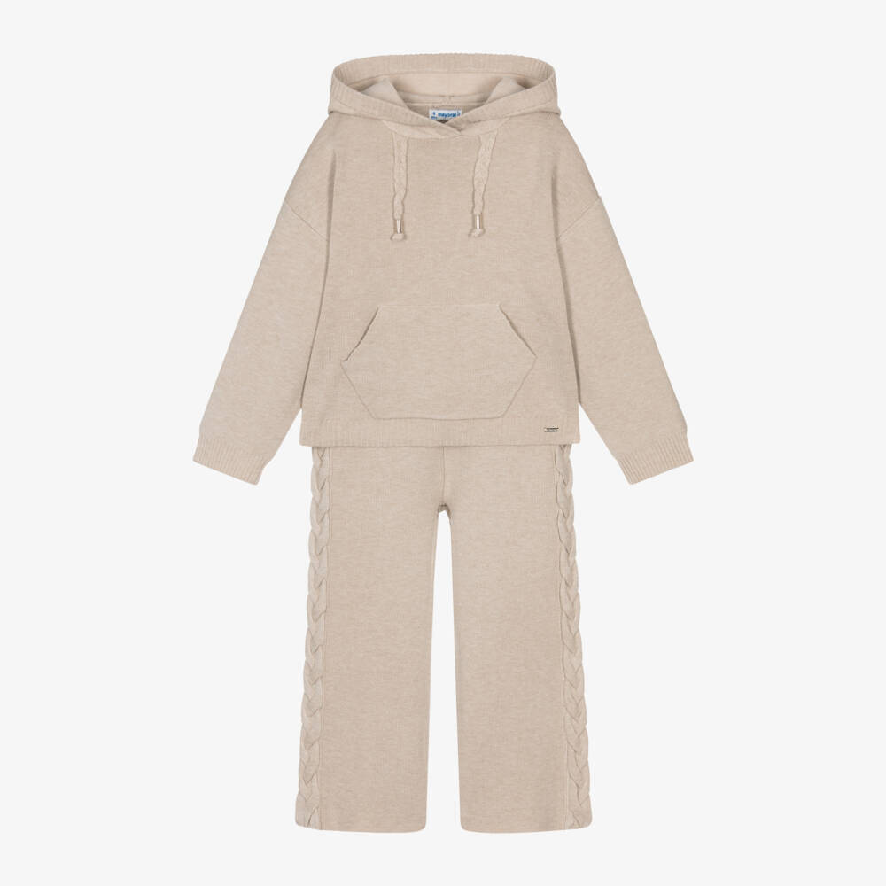 Mayoral-Girls Cozy Beige Knit Ensemble | Childrensalon Outlet