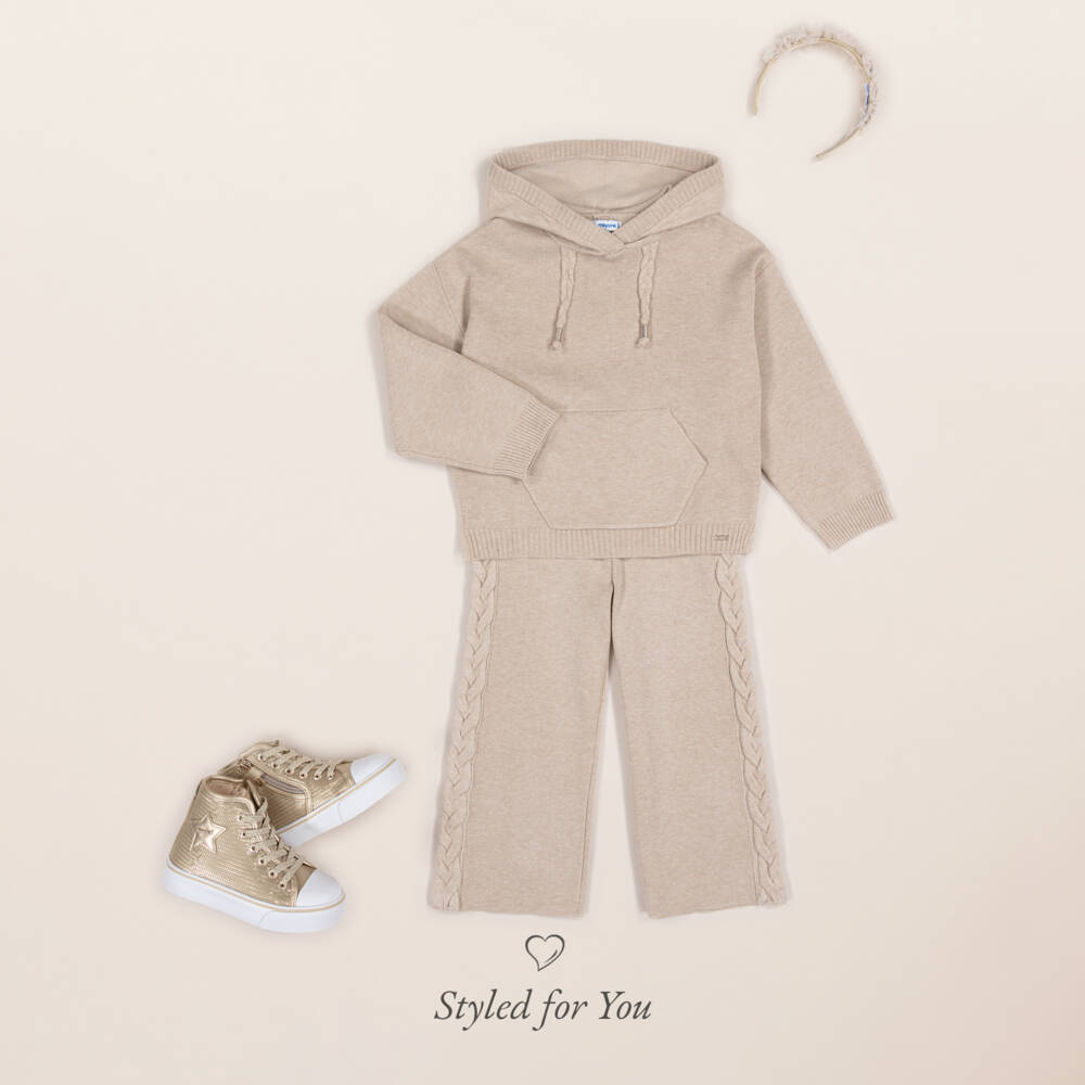Mayoral-Girls Cozy Beige Knit Ensemble | Childrensalon Outlet