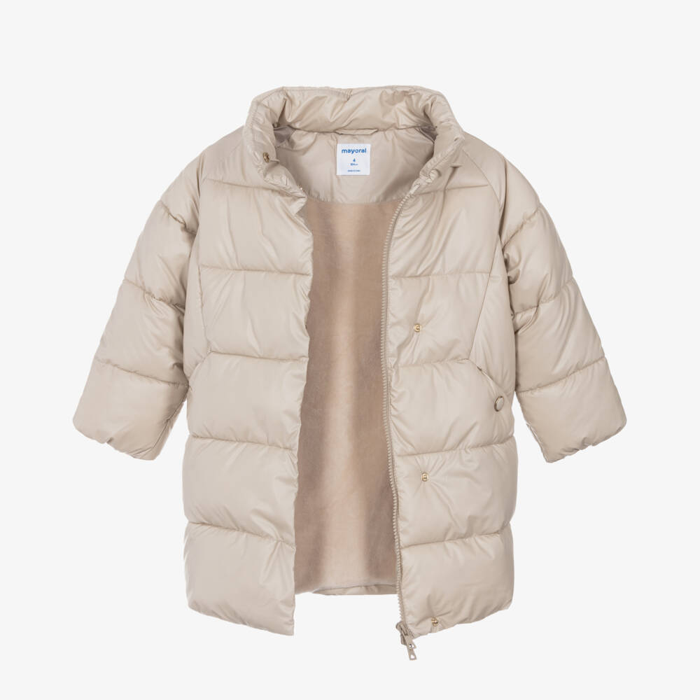 Mayoral-Girls Cozy Beige Puffer Coat | Childrensalon Outlet