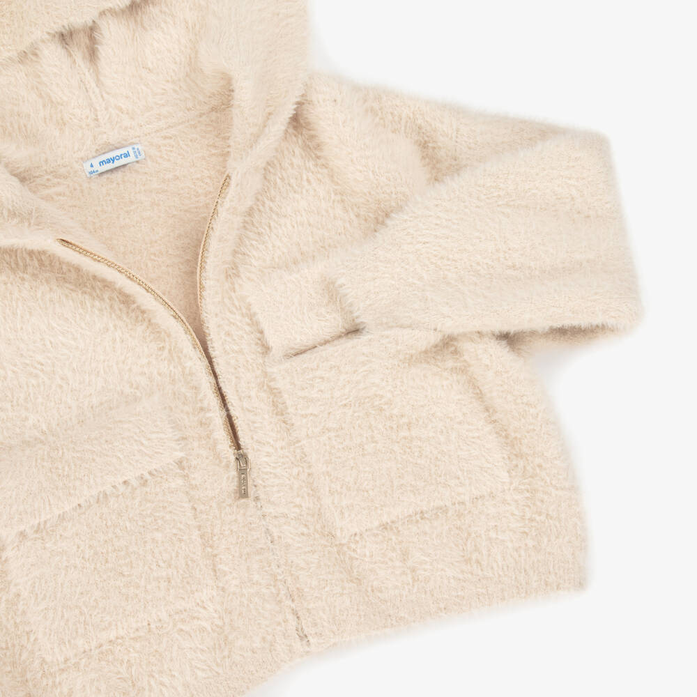 Mayoral-Уютный кремовый вязаный топ с капюшоном для девочек | Childrensalon Outlet