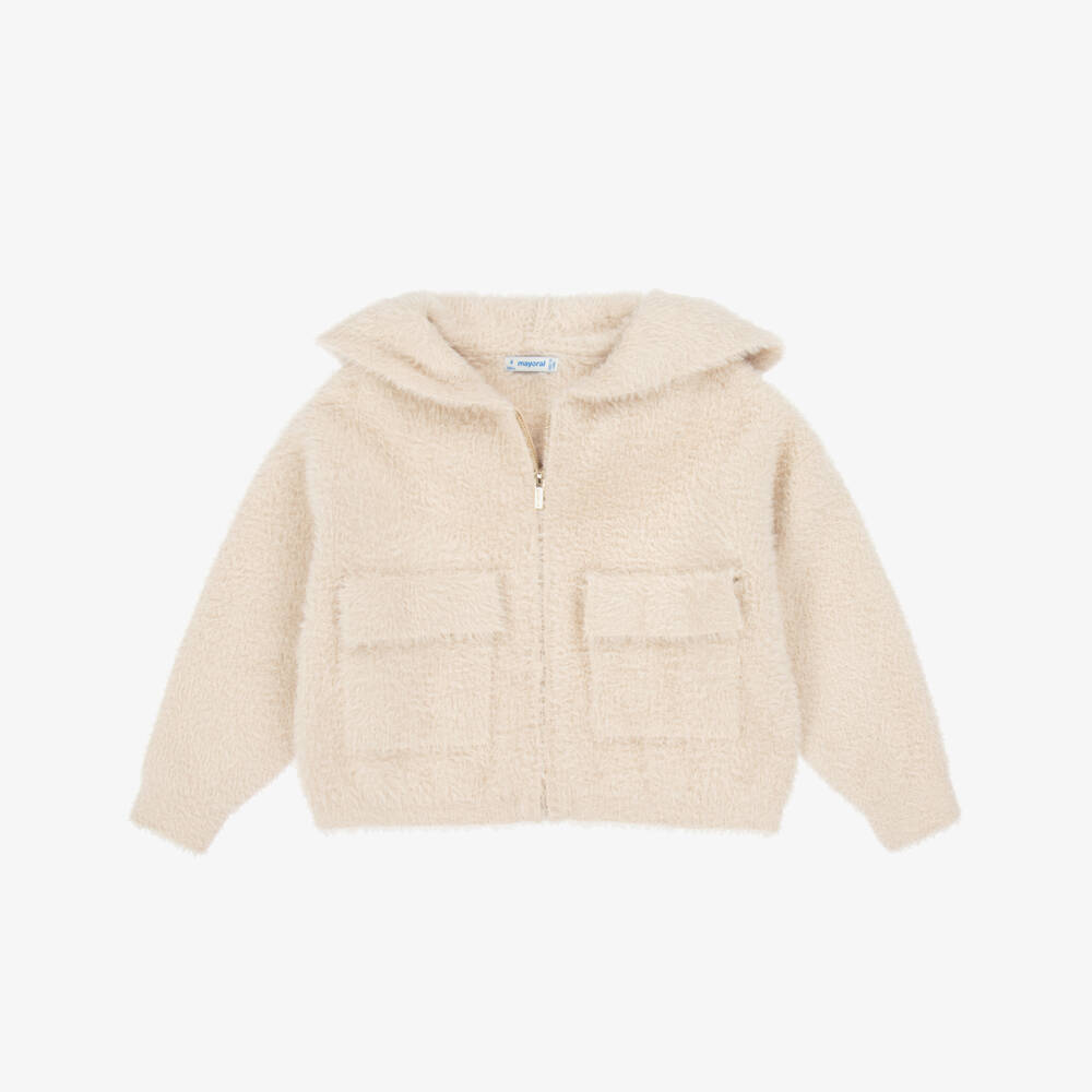 Mayoral-Уютный кремовый вязаный топ с капюшоном для девочек | Childrensalon Outlet