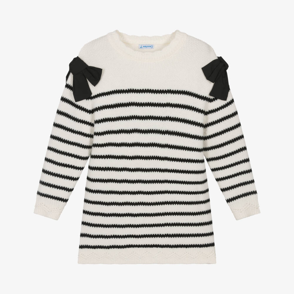 Mayoral-Уютное кремовое платье в полоску для девочек | Childrensalon Outlet