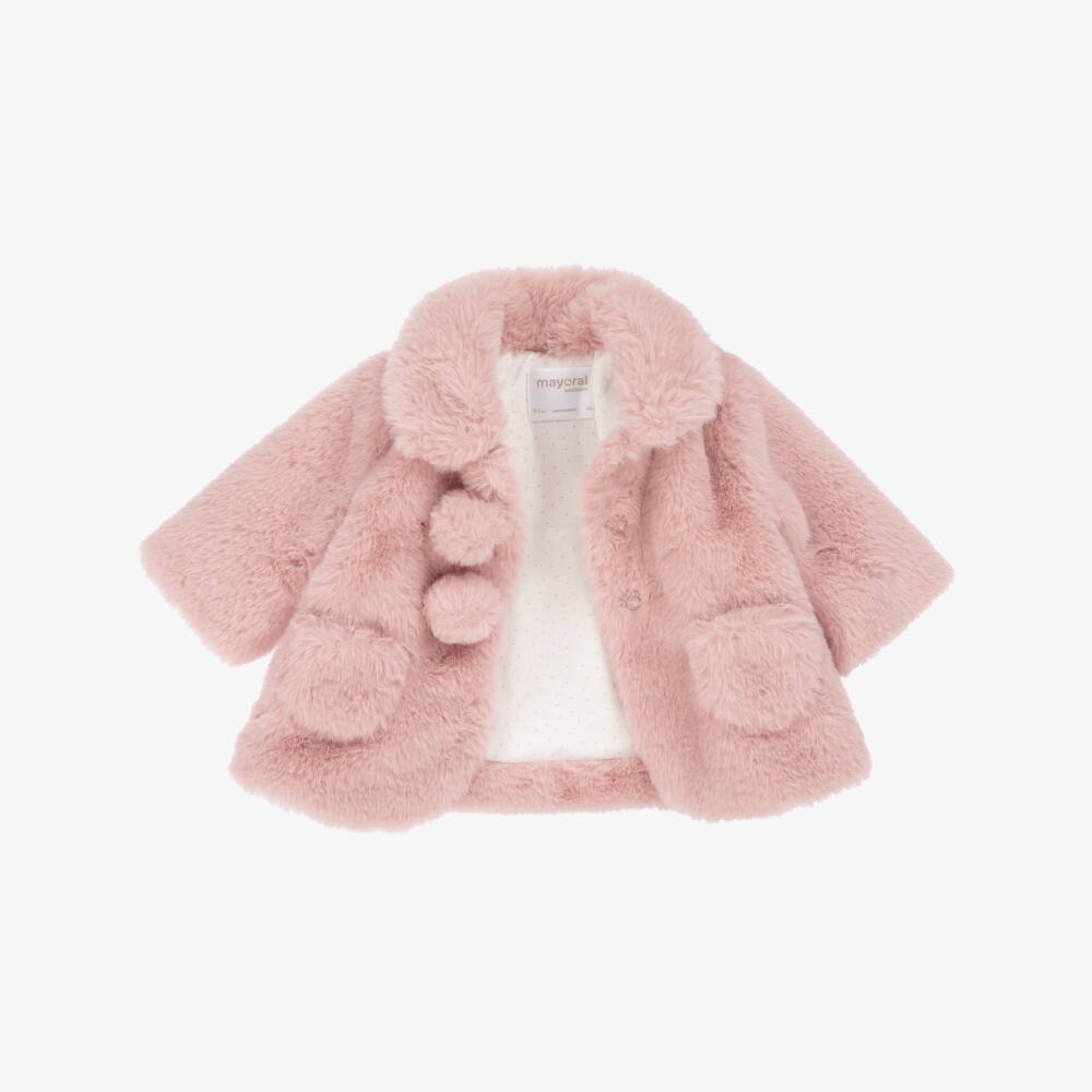 Mayoral Newborn-Girls Cozy Pink Faux Fur Coat | Childrensalon Outlet