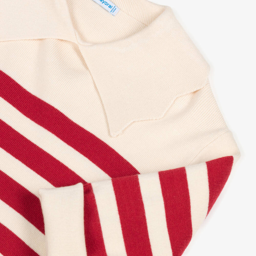 Mayoral-Кремовый и красный полосатый вязаный свитер для девочек | Childrensalon Outlet