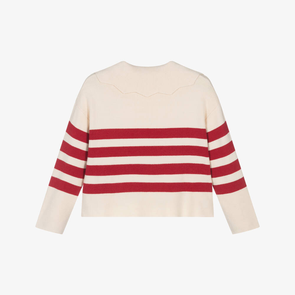 Mayoral-Кремовый и красный полосатый вязаный свитер для девочек | Childrensalon Outlet