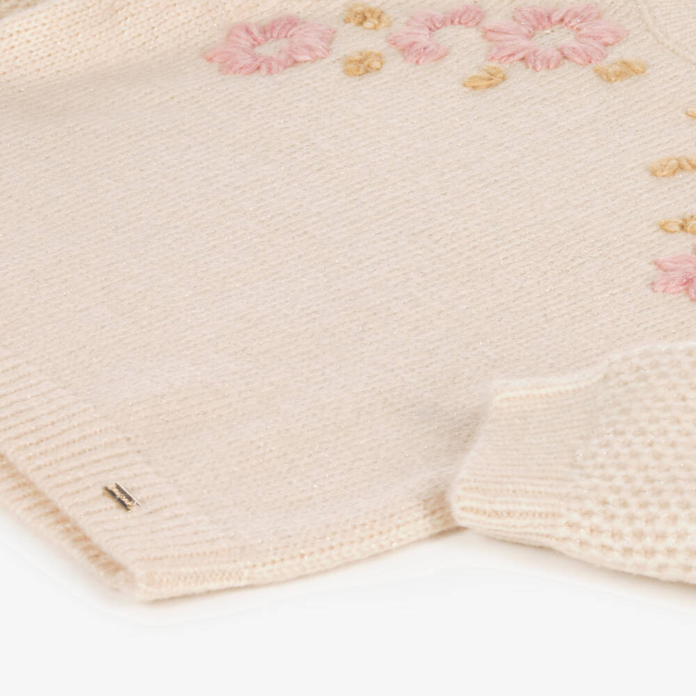 Mayoral-Girls Cream Floral Knit Jumper | Childrensalon Outlet