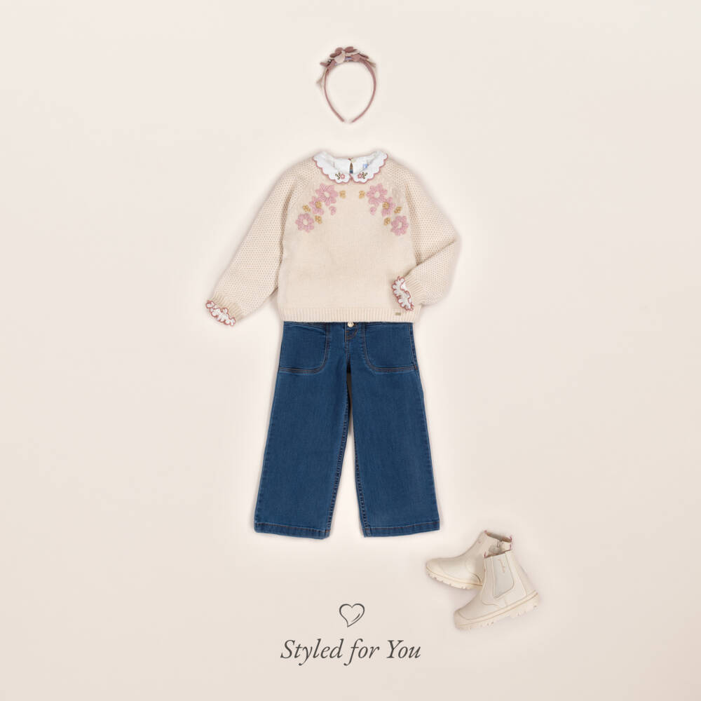 Mayoral-Girls Cream Floral Knit Jumper | Childrensalon Outlet