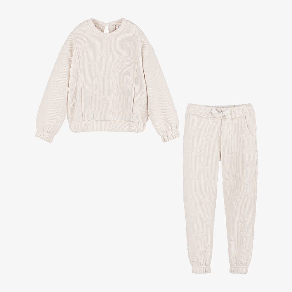 Mayoral-Girls Cream Floral Knit Tracksuit | Childrensalon Outlet