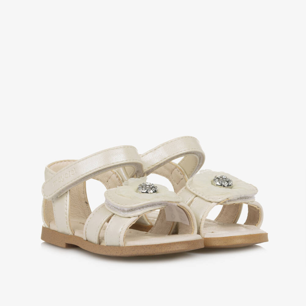 Mayoral-Girls Cream Floral Tulle Sandals | Childrensalon Outlet