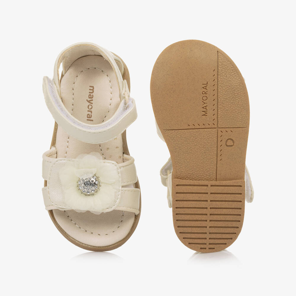 Mayoral-Girls Cream Floral Tulle Sandals | Childrensalon Outlet