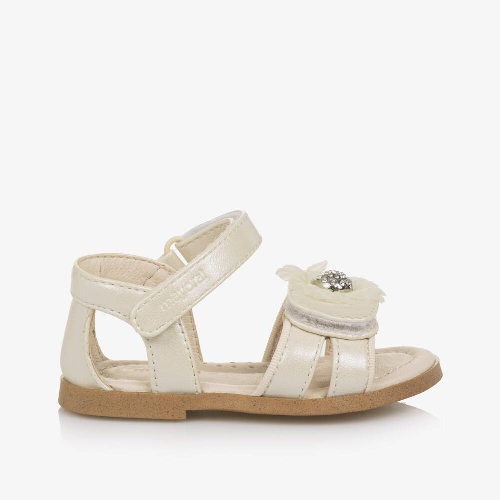 Mayoral-Girls Cream Floral Tulle Sandals | Childrensalon Outlet