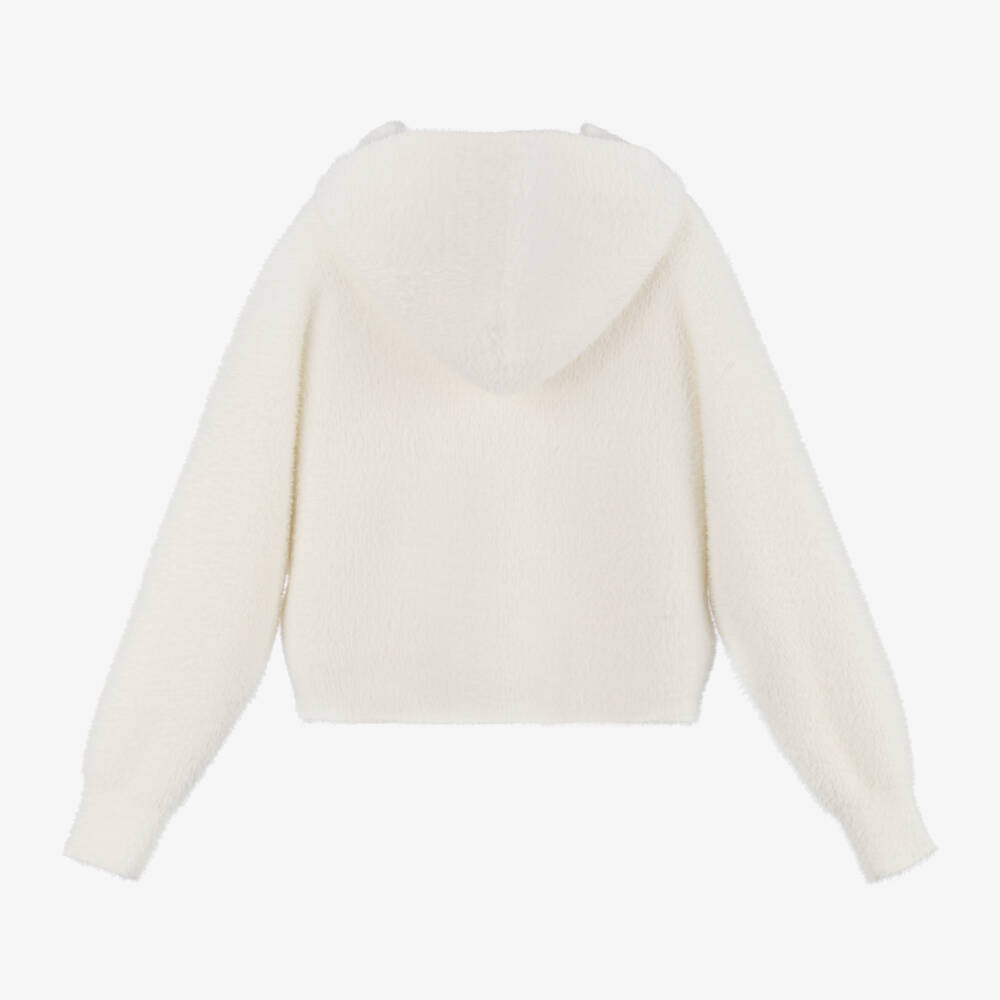 Mayoral-Girls Cream Furry Hooded Jacket | Childrensalon Outlet