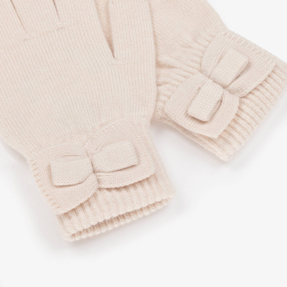 Mayoral-Girls Cream Knit Bow Mittens | Childrensalon Outlet