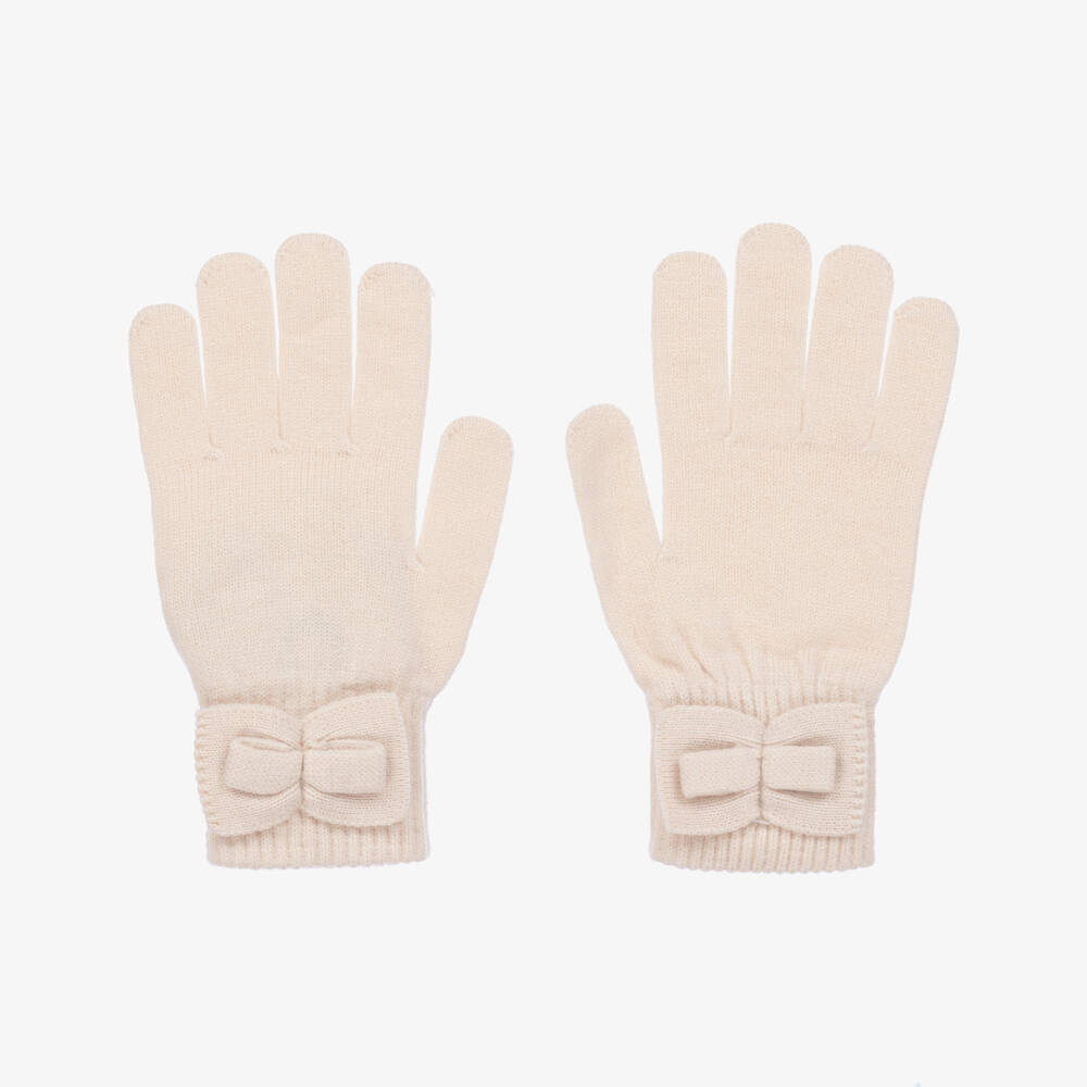 Mayoral-Girls Cream Knit Bow Mittens | Childrensalon Outlet