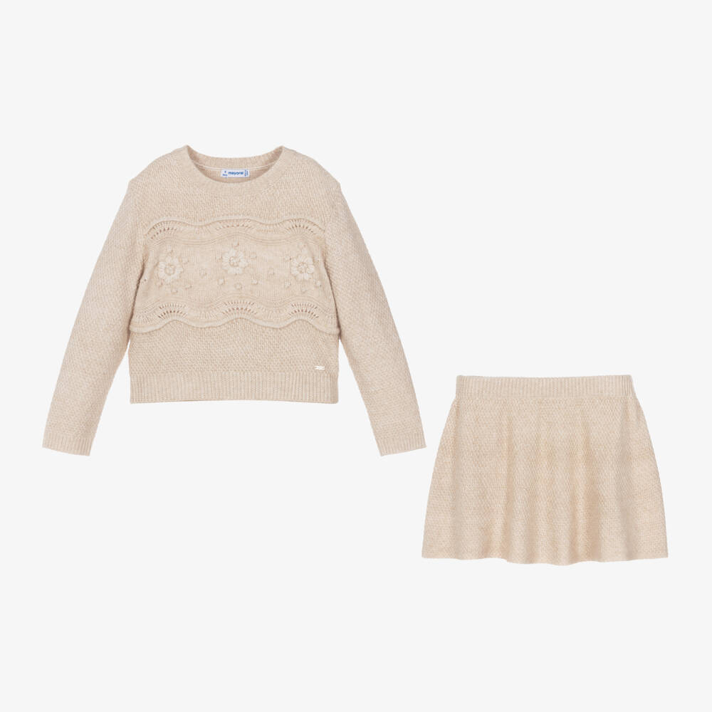 Mayoral-Girls Cream Knit Ensemble | Childrensalon Outlet