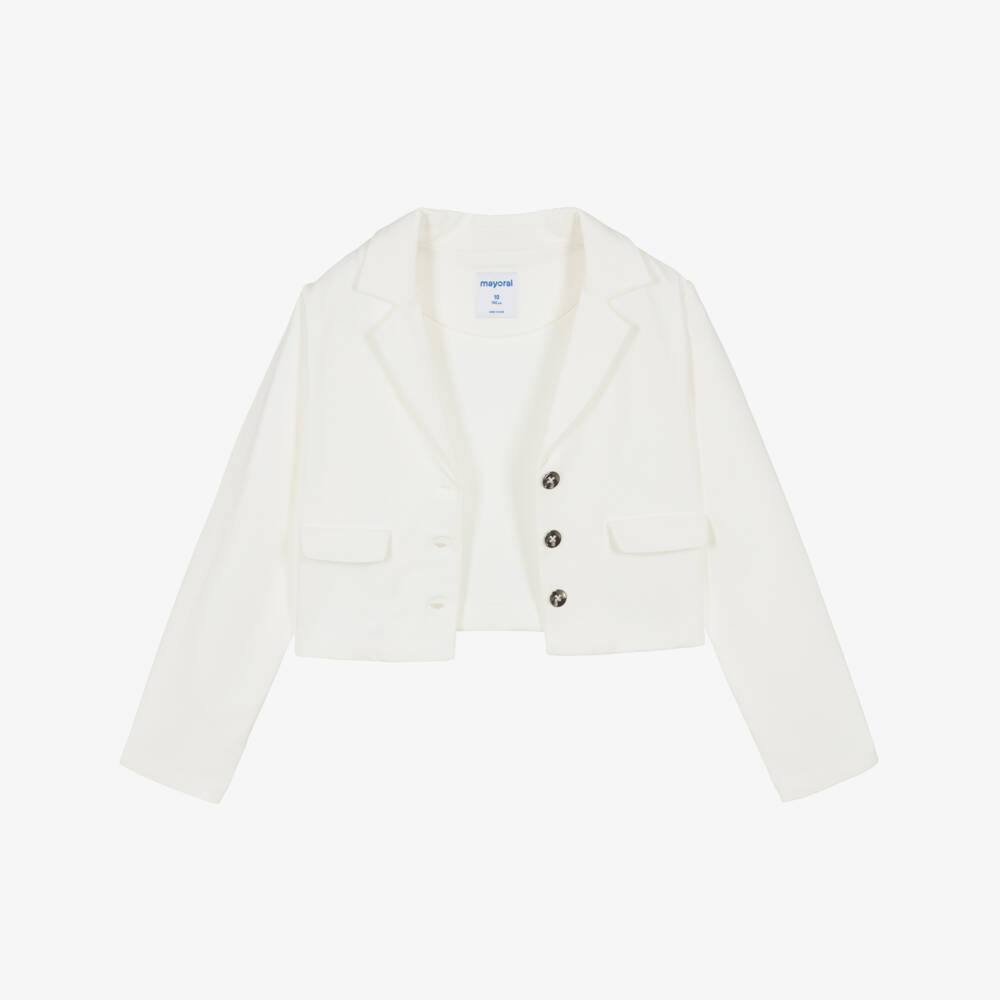 Mayoral-Girls Cream Milano Knit Blazer | Childrensalon Outlet