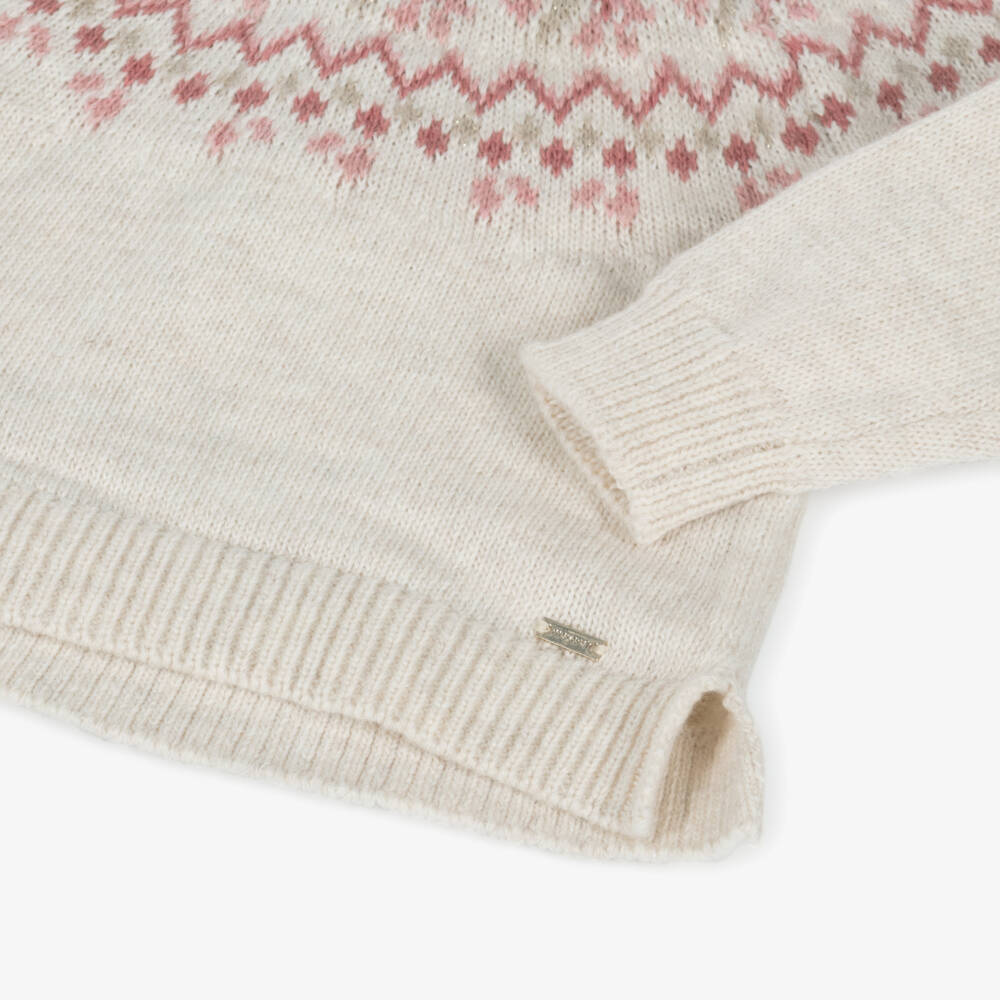 Mayoral-Girls Cream & Pink Patterned Jumper | Childrensalon Outlet