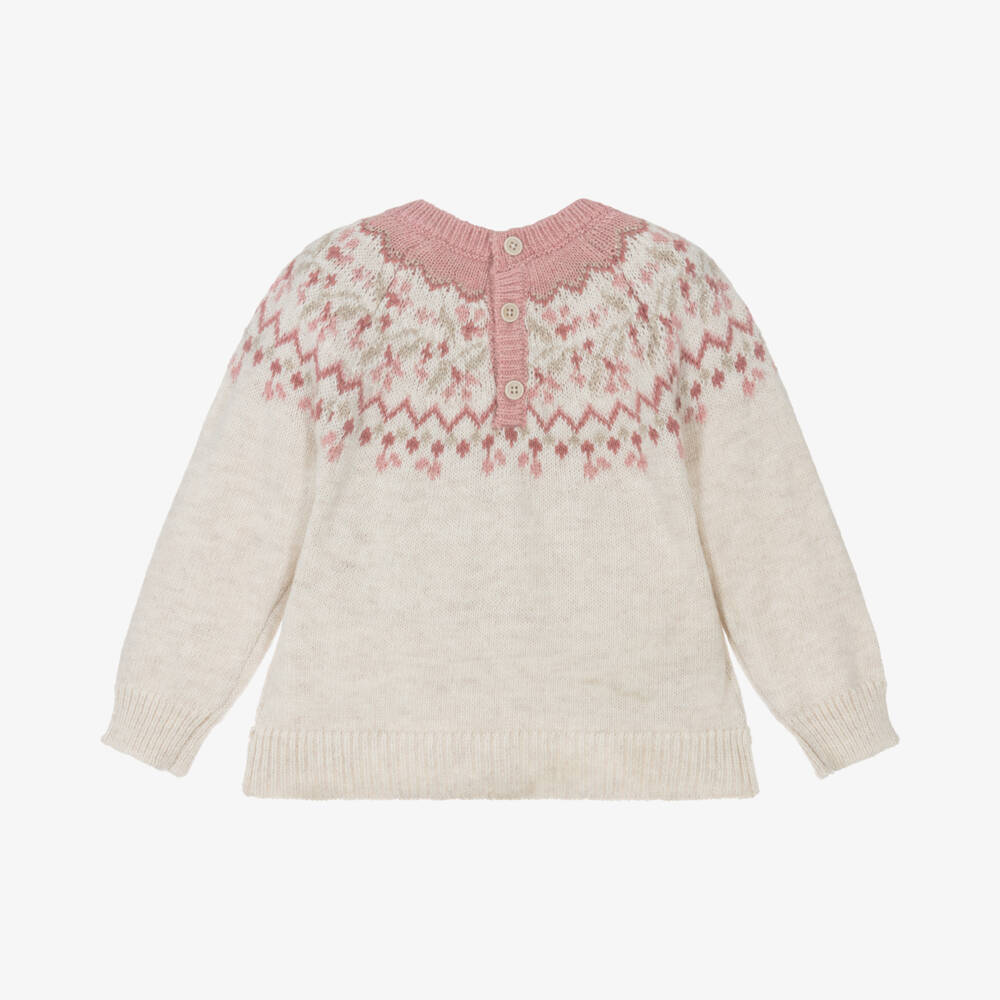 Mayoral-Girls Cream & Pink Patterned Jumper | Childrensalon Outlet