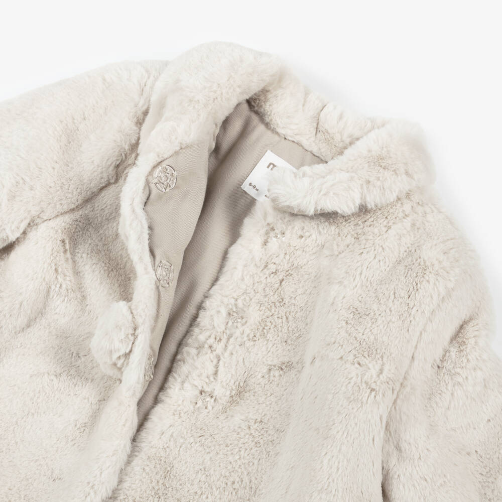 Mayoral Newborn-Girls Cream Plush Fur Jacket | Childrensalon Outlet