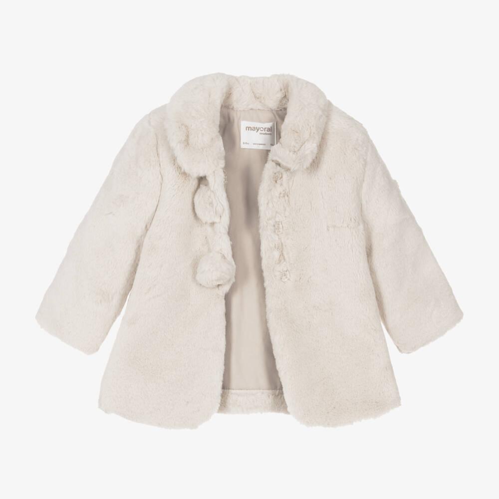 Mayoral Newborn-Girls Cream Plush Fur Jacket | Childrensalon Outlet