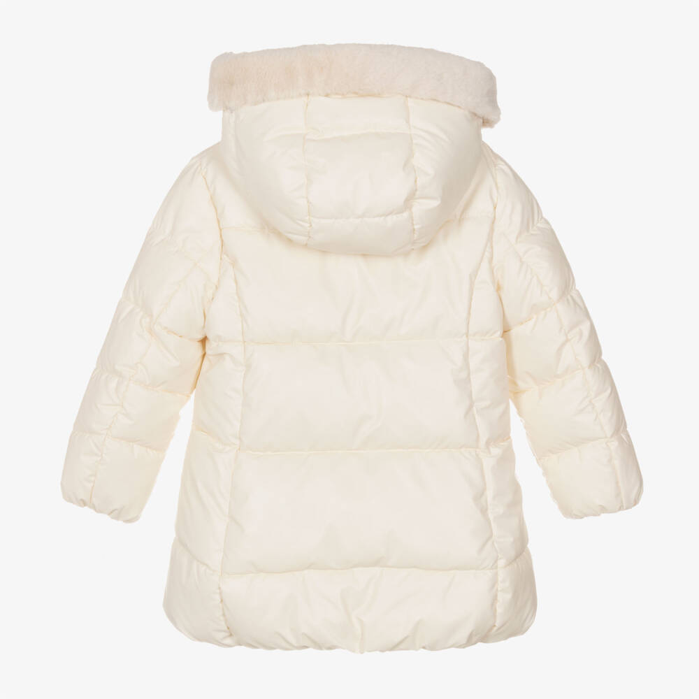 Mayoral-Girls Cream Plush Hooded Puffer | Childrensalon Outlet