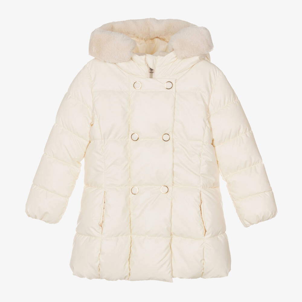 Mayoral-Girls Cream Plush Hooded Puffer | Childrensalon Outlet