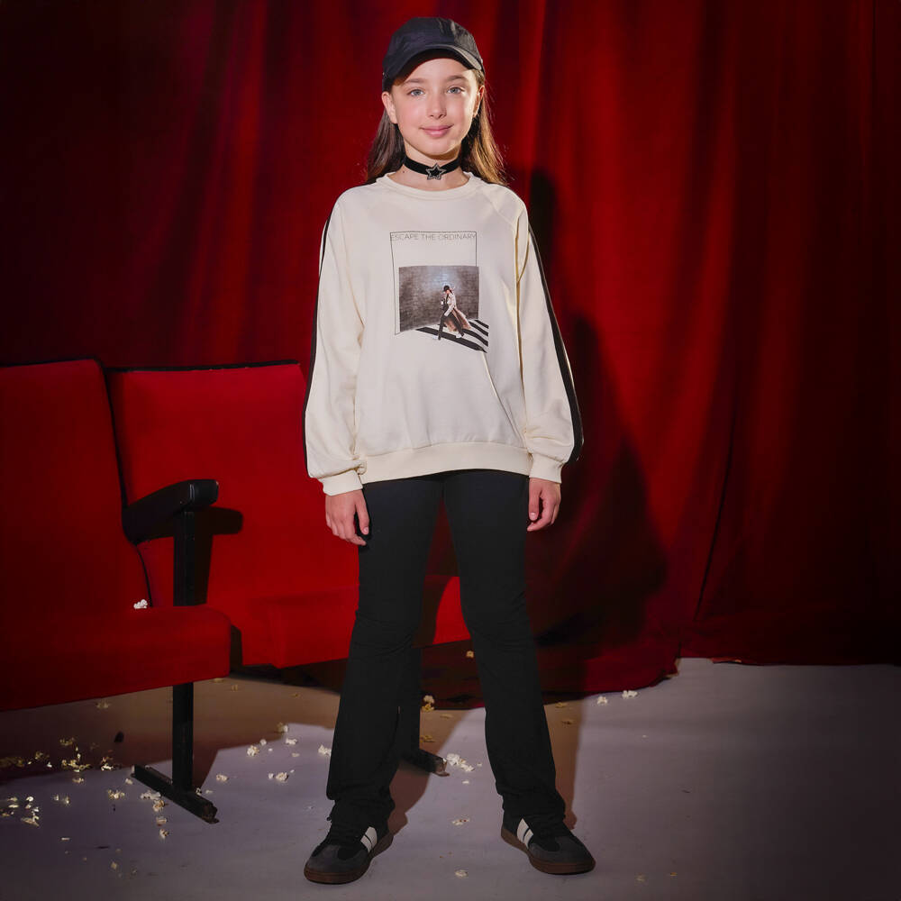 Mayoral-طقم بناتي بلوزة كريمية وسروال ليغينغ أسود | Childrensalon Outlet