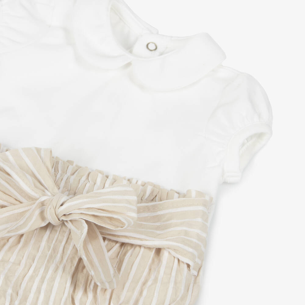 Mayoral Newborn-Girls Cream & Tan Striped Ensemble | Childrensalon Outlet