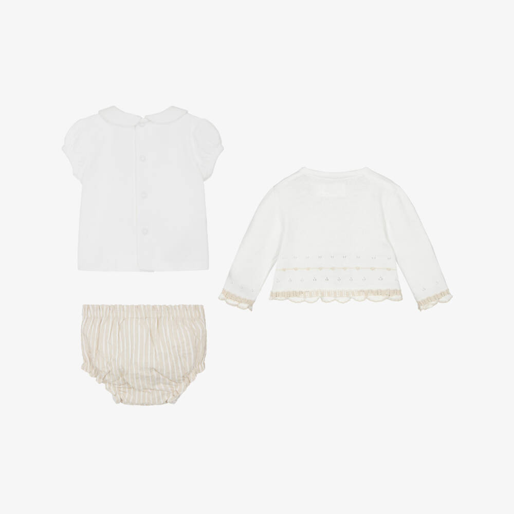 Mayoral Newborn-Girls Cream & Tan Striped Ensemble | Childrensalon Outlet