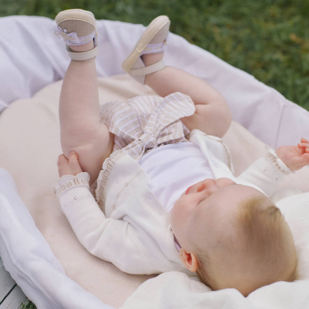 Mayoral Newborn-Girls Cream & Tan Striped Ensemble | Childrensalon Outlet