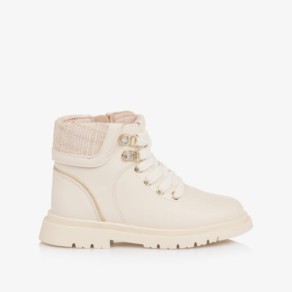 Mayoral-Girls Creamy Leather Lace Boots | Childrensalon Outlet