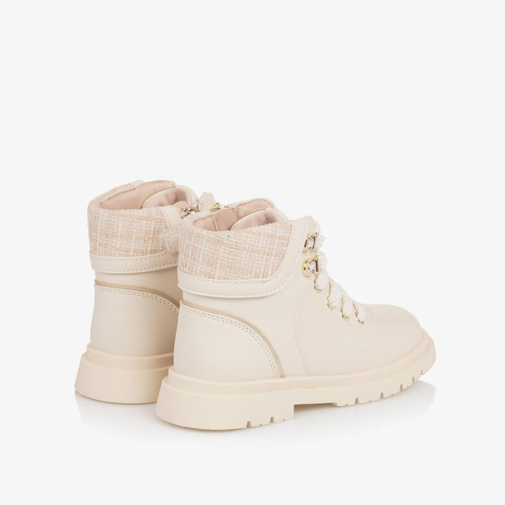 Mayoral-Girls Creamy Leather Lace Boots | Childrensalon Outlet