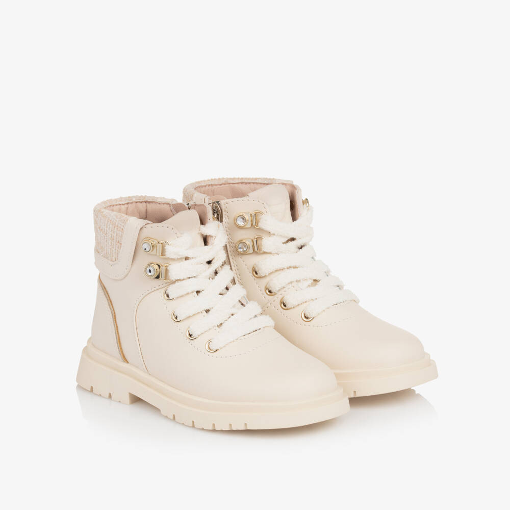 Mayoral-Girls Creamy Leather Lace Boots | Childrensalon Outlet