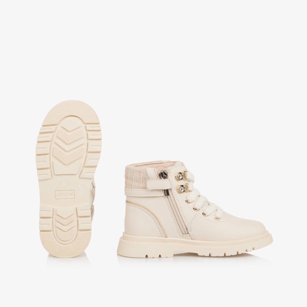 Mayoral-Girls Creamy Leather Lace Boots | Childrensalon Outlet