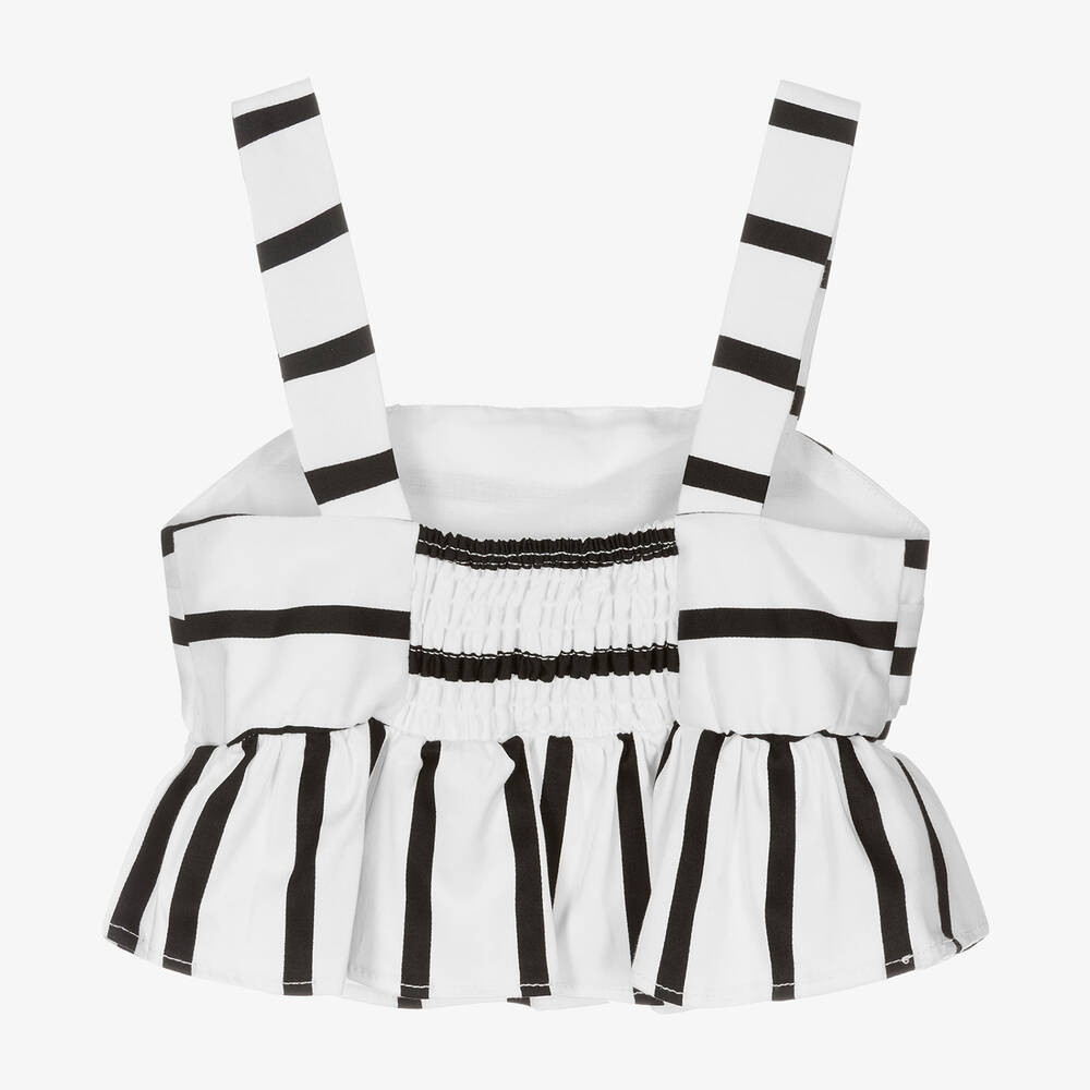 Mayoral-Girls Cropped White & Black Stripe Top | Childrensalon Outlet
