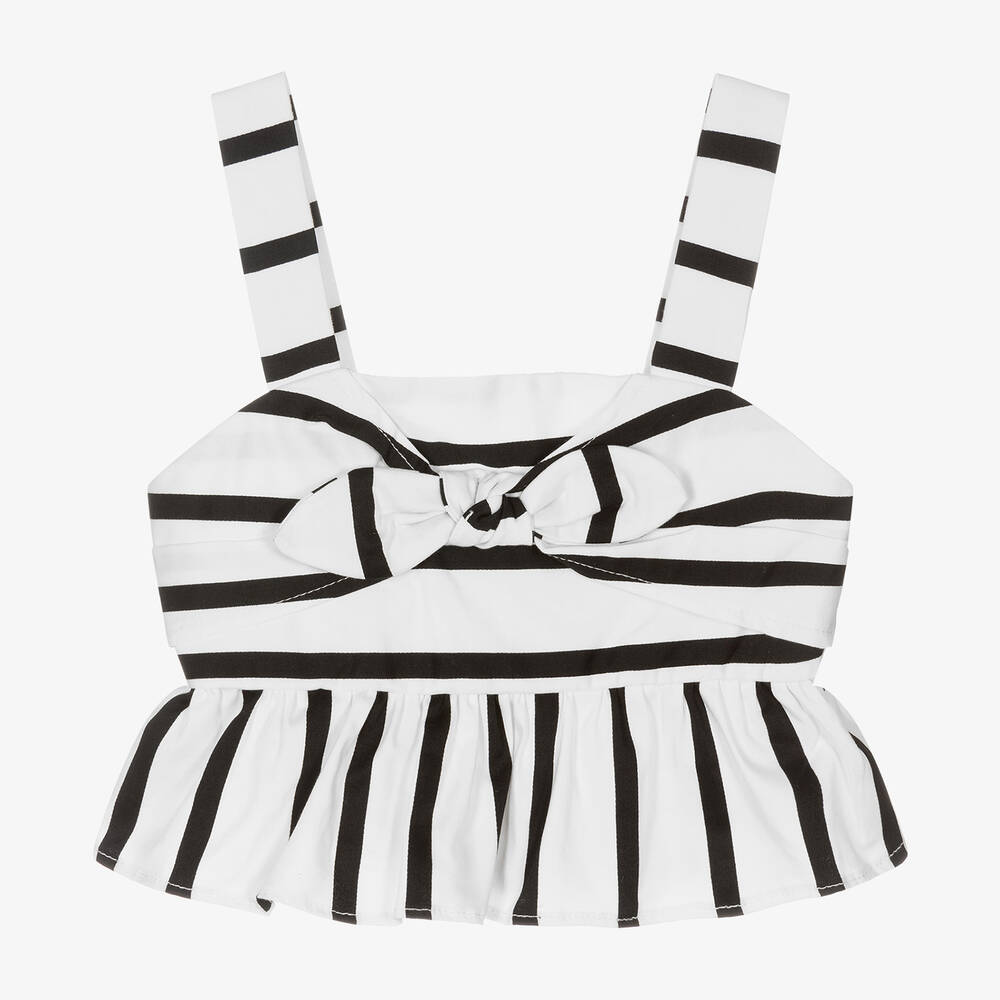 Mayoral - Girls Cropped White & Black Stripe Top | Childrensalon