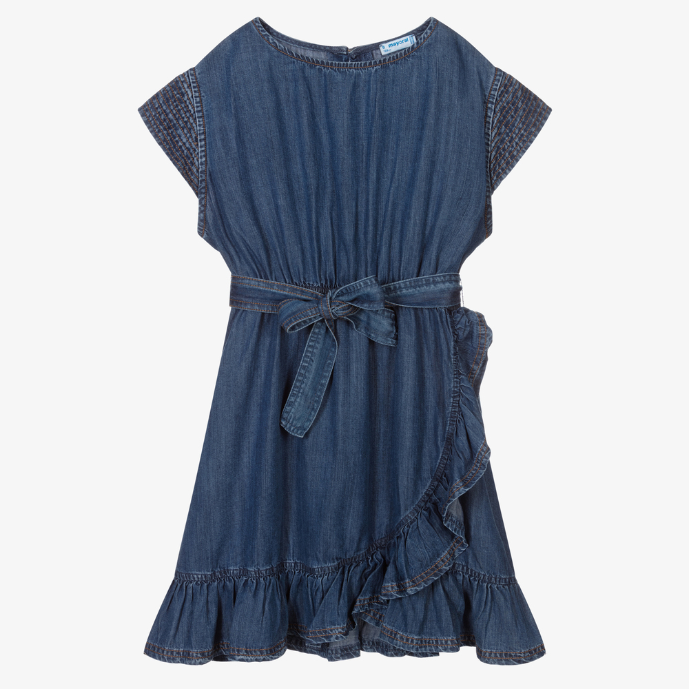 Mayoral - Girls Dark Blue Chambray Dress | Childrensalon