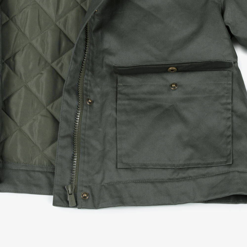 Mayoral-Girls Dark Green Waxed Cotton Jacket with Corduroy Collar | Childrensalon Outlet