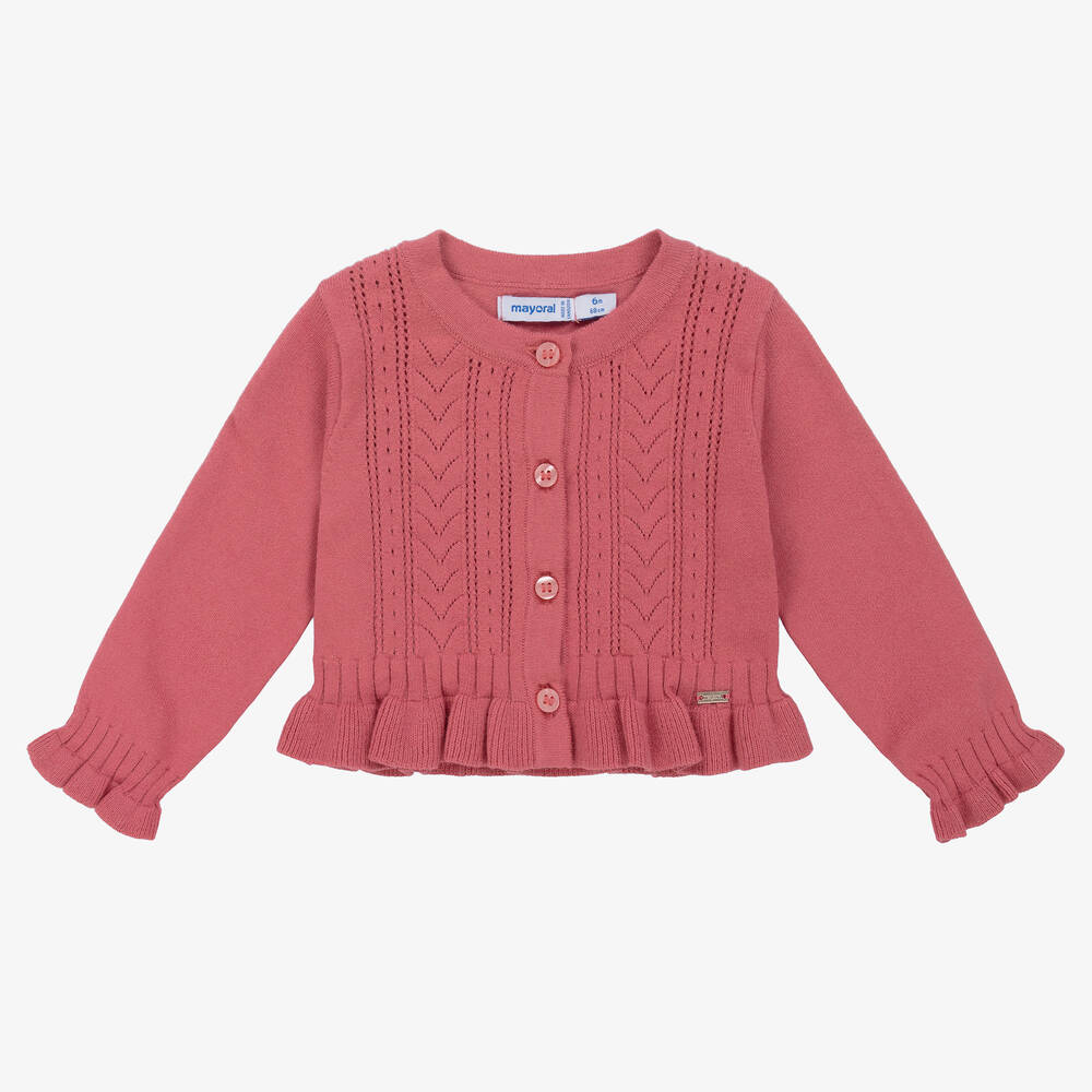 Mayoral - Cardigan rose foncé en coton fille | Childrensalon