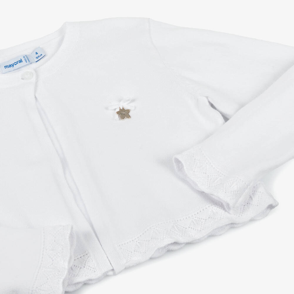 Mayoral-Деликатный вязаный белый кардиган для девочек | Childrensalon Outlet