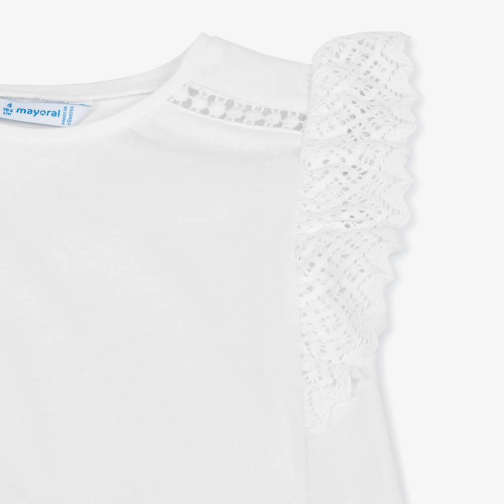 Mayoral-Girls Delicate Lace Scallop Tee | Childrensalon Outlet